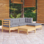 Sodo komplektas su pilkomis pagalvėmis, 5 dalių, pušis