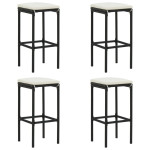 Baro taburetės su pagalvėlėmis, 4vnt., juodos, poliratanas