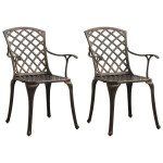 Sodo kėdės, 2vnt., bronzinės spalvos, lietas aliuminis