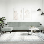 L formos sofa-lova, šviesiai pilka, 260x140x70cm, aksomas