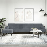 L formos sofa-lova, tamsiai pilka, 260x140x70cm, aksomas