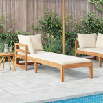 Saulės gultas su 1 porankiu ir kreminėmis pagalvėlėmis, akacija