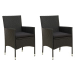 Sodo kėdės su pagalvėlėmis, 2vnt., juodos spalvos, poliratanas