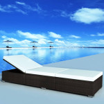 Saulės gultas su kreminiu baltu čiužinuku, rudas, poliratanas