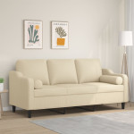 Trivietė sofa su pagalvėlėmis, kreminės spalvos, 180cm, audinys