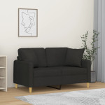 Dvivietė sofa su pagalvėlėmis, juodos spalvos, 120cm, audinys