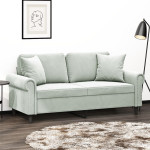 Dvivietė sofa su pagalvėlėmis, šviesiai pilka, 140cm, aksomas