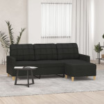Trivietė sofa su pakoja, juodos spalvos, 180cm, audinys