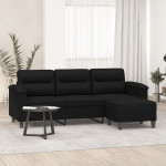 Trivietė sofa su pakoja, juoda, 180cm, mikropluošto audinys