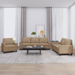 Sofos komplektas su pagalvėmis, 3 dalių, kapučino, dirbtinė oda