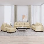 Sofos komplektas su pagalvėmis, 4 dalių, kreminis, audinys