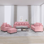 Sofos komplektas su pagalvėlėmis, 4 dalių, rožinis, aksomas