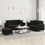 Sofos komplektas su pagalvėmis, 3 dalių, juodas, audinys