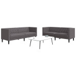 Chesterfield sofų komplektas, 2 dalių, pilkas, dirbtinė oda