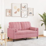 Dvivietė sofa su pagalvėlėmis, rožinės spalvos, 120cm, aksomas