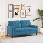 Dvivietė sofa su pagalvėlėmis, mėlynos spalvos, 140cm, aksomas