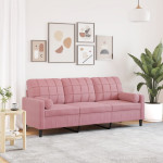 Trivietė sofa su pagalvėlėmis, rožinės spalvos, 180cm, aksomas