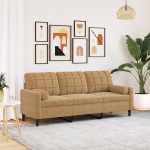Trivietė sofa su pagalvėlėmis, rudos spalvos, 180cm, aksomas