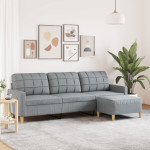 Trivietė sofa su pakoja, šviesiai pilka, 210cm, audinys