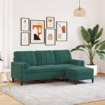 Trivietė sofa su pakoja, tamsiai žalios spalvos, 180cm, aksomas