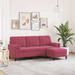 Trivietė sofa su pakoja, raudonojo vyno spalvos, 180cm, aksomas