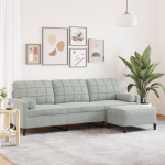 Trivietė sofa su pakoja, šviesiai pilka, 210cm, aksomas
