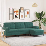 Trivietė sofa su pakoja, tamsiai žalios spalvos, 210cm, aksomas