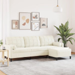 Trivietė sofa su pakoja, kreminės spalvos, 210cm, aksomas