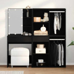 LED makiažo stalo komplektas Juodas ąžuolas 140 x 40 x 140 cm