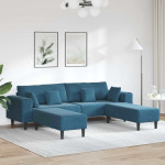 Sofa su pagalve 3 pcs Mėlyna Aksomas