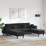 Sofa su pagalve 3 pcs Juoda Aksomas