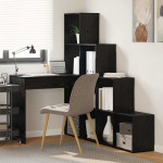 Kampinis rašomasis stalas su lentyna su saugykla Juodas ąžuolas