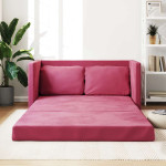 Grindų sofa-lova, 2-1, raudonojo vyno, 122x204x55cm, aksomas