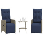 Atlošiamos sodo kėdės, 2 vnt., su staliuku, pilkos spalvos, polirotangas