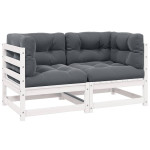 Dvivietė sodo sofa su pagalvėlėmis, balta, pušies masyvas