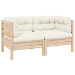 Dvivietė sodo sofa su kreminėmis pagalvėlėmis, pušies masyvas