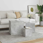 Šoniniai staliukai, 3vnt., betono pilki, apdirbta mediena