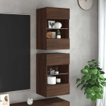 Sieninės spintelės su LED apšvietimu televizoriui, 2vnt., rudos, 40x30x60,5cm