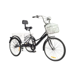 Triratis Dviratis Suaugusiems, 3 ratų, 7 pavarų, Su Pirkinių Krepšiu, Juodos Spalvos, 24 colių