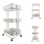 Metalinis vežimėlis-lentyna, 3 lygių, 75 cm, balta