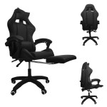 Biuro/žaidimų kėdė su kojų atrama ir masažo funkcija, juoda