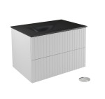 Pakabinama vonios spintelė su praustuvu Besco Akya Linea, 76 cm, balta/pilka