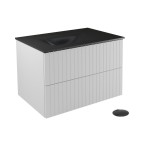 Pakabinama vonios spintelė su praustuvu Besco Akya Linea, 76 cm, balta/pilka