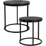 Kavos staliukų rinkinys su paulovnijos medžio stalviršiu, metalinis rėmas, 2 dalys, Ø 43 cm, Ø 38 cm