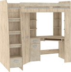 Dviaukštė lova Meblocross Antresolė L, 200x80 cm, ąžuolo/migdolų spalva