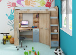 Dviaukštė lova Antresola P, 200x80 cm, ąžuolo/mėlynos spalvos