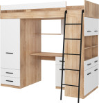 Dviaukštė lova Meblocross Level P, 90x200 cm, balta/ąžuolo spalvos