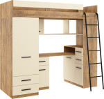 Dviaukštė lova Meblocross Smyk P, 80x200 cm, tamsiai ruda/smėlio spalvos