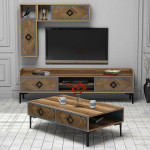 Svetainės baldų komplektas Kalune Design 845(III), tamsiai rudas/mėlynas