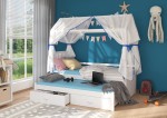 Lova ADRK Furniture Jonasek 80x180cm, balta su mėlynu baldakimu